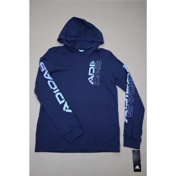 Adidas Boys Navy Hooded Long Sleeve Size XL (18/20)‎ - Picture 1 of 5